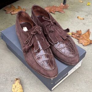 CALVIN KLEIN COLLECTION DARK BROWN SUEDE LEATHER TASSEL FRINGE LOAFERS SHOES 10M